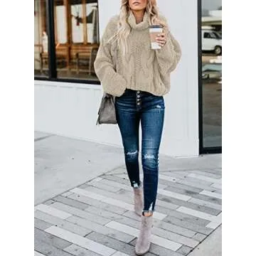 Asvivid Women's Turtleneck Chunky Fall Sweater Pullover