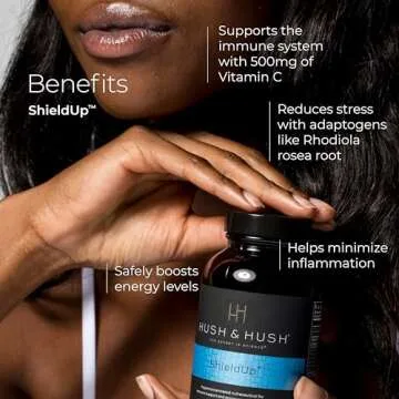 Hush & Hush ShieldUp - Immune Booster Energy Supplement - Brain Booster - Vitamin C, Maca Root, Turmeric and Organic Matcha Leaf Extract - Vegan, Gluten Free - 60 Capsules