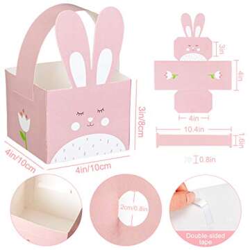 Whaline 24pcs Easter Treat Boxes Happy Easter Gift Box with Handle Cute Bunny Rabbit Easter Basket Containers Rabbit Shape Candy Goody Cookie Box Holder for School Classroom Party Favor Supplies