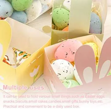 Whaline 24pcs Easter Treat Boxes Happy Easter Gift Box with Handle Cute Bunny Rabbit Easter Basket Containers Rabbit Shape Candy Goody Cookie Box Holder for School Classroom Party Favor Supplies