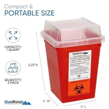 Oakridge Products Sharps Container for Home Use and Professional 1 Quart, Biohazard Needle and Syrin...