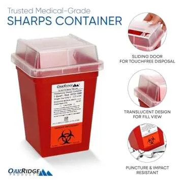 Oakridge Products Sharps Container for Home Use and Professional 1 Quart, Biohazard Needle and Syringe Disposal, Small Portable Container for Travel, CDC Certified