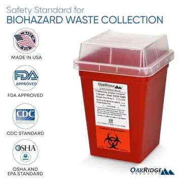 Oakridge Products Sharps Container for Home Use and Professional 1 Quart, Biohazard Needle and Syringe Disposal, Small Portable Container for Travel, CDC Certified