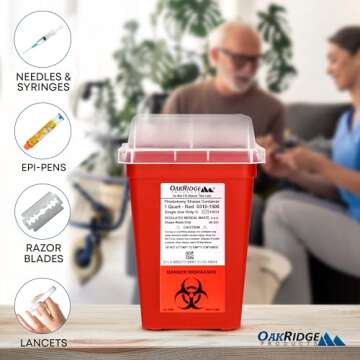 Oakridge Products Sharps Container for Home Use and Professional 1 Quart, Biohazard Needle and Syringe Disposal, Small Portable Container for Travel, CDC Certified