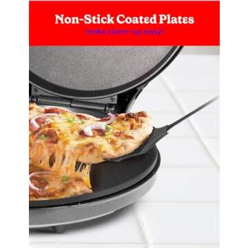 Betty Crocker Pizza Maker Plus, 12" Indoor Electric Grill, Nonstick Griddle Pan for Pizzas, Quesadillas, Tortillas, Nachos and more, 12" Electric Griddle for Delicious Meals and Snacks, Silver