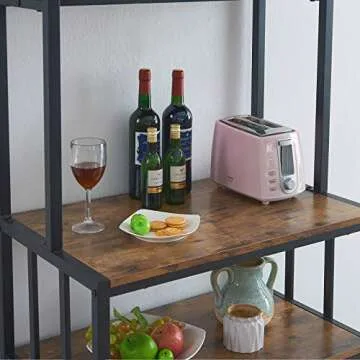 OIAHOMY Industrial Wine Bakers Rack,4-Tier Wine Rack Freestanding Floor with Wine Storage and Glass Holder,Multi-Function Home Bar Furniture Wine Bar Cabinet for Home Kitchen Dining Room