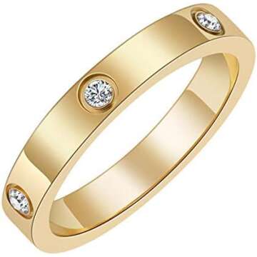 Chrishine Life Love Friendship Ring 18K Gold Plated Silver with Cubic Zirconia Stones Stainless Stee...