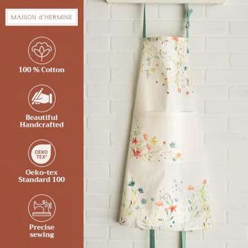 Maison d' Hermine Colmar 100% Cotton 1 Piece Kitchen Apron with an Adjustable Neck & Visible Center Pocket with Long Ties for Women Men | Chef (27.50"x31.50")