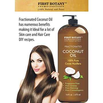 Fractionated Coconut Oil 16 fl. oz - 100% Natural & Pure MCT Coconut Oil for Hair, Skin,and Aromatherapy Carrier Oil, Massage Oil,Best Skin Moisturizer