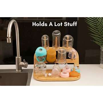 Baraiser Bottle Drying Rack | Bamboo Baby Bottle Organizer - Portable & Space-Saving