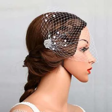 Heread 1920s Pearl Birdcage Veil for Brides and Girls