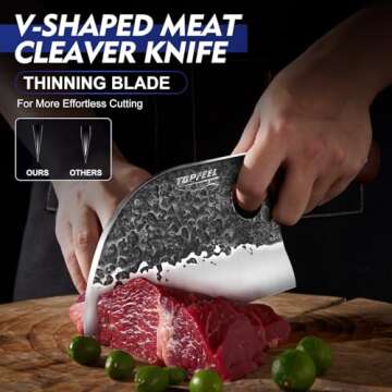 Topfeel 3PCS Butcher Knife Set, Hand Forged Serbian Chef Knife & Meat Cleaver Knife & Viking Knives,...