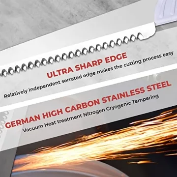 Prikoi Electric Knife - Easy-Slice Serrated Edge Blades Carving Set for Meat, Bread, Turkey, Ribs, Fillet, DIY, Ergonomic Handle + 2 Blades for Raw & Cooked Food(Faux Wood)