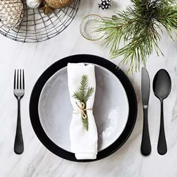 Wildone 40-Piece Black Silverware Set, Stainless Steel Flatware Cutlery Set Service for 8, Tableware Eating Utensils Include Knives/Forks/Spoons, Mirror Polished, Dishwasher Safe