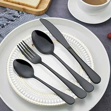Wildone 40-Piece Black Silverware Set, Stainless Steel Flatware Cutlery Set Service for 8, Tableware Eating Utensils Include Knives/Forks/Spoons, Mirror Polished, Dishwasher Safe