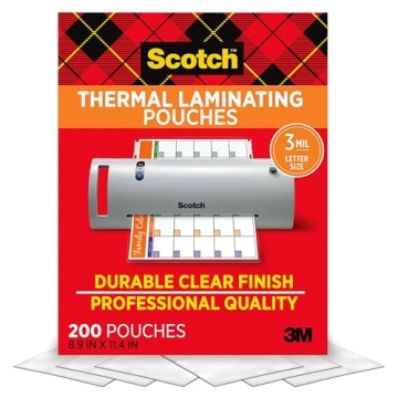 Scotch Thermal Laminating Pouches - 200 Count, Clear, 3 mil, Perfect for Office and School Supplies