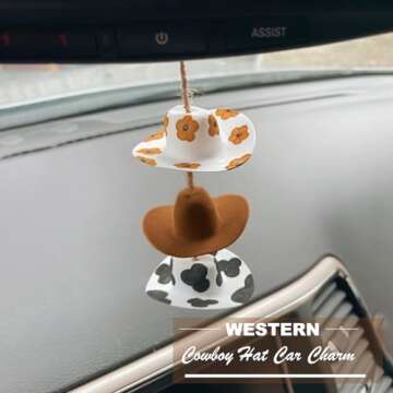 Western Style Cowboy Hat Car Charm - Handmade Sunflower Decor