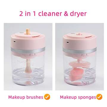 Electric Makeup Brush Cleaner Dryer Machine, USB Charging Portable Automatic Cosmetics Brushes Makeup Sponges Washing Cleaning Self-Drying Machine