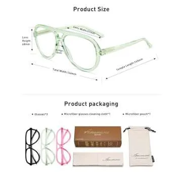 AMOMOMA 3 Pack Retro Aviator Reading Glasses for Women Men,Classic Large Oversized Reader Blue Light Computer Frame AM6111 C1+C5+C7 2.00