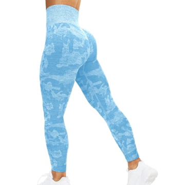 HIGORUN Women Seamless Leggings Camo High Waist Workout Gym Yoga Pants Light Blue S