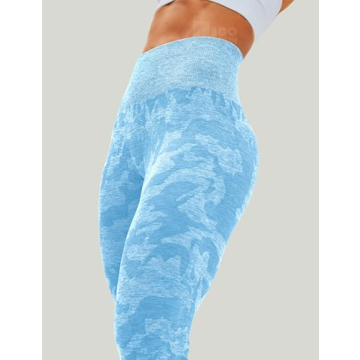 HIGORUN Women's Seamless High Waist Yoga Leggings Light Blue