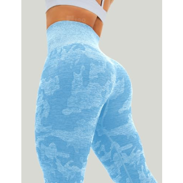 HIGORUN Women's Seamless High Waist Yoga Leggings Light Blue