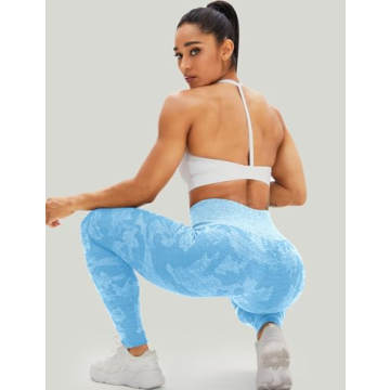 HIGORUN Women's Seamless High Waist Yoga Leggings Light Blue