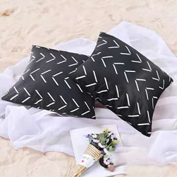 Adabana Pack of 2 Outdoor Waterproof Throw Pillow Covers Decorative Boho Pillow Cover Striped for Home Patio Garden 18x18 Inches Black