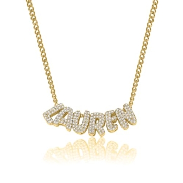 3D Bubble Name Necklace Personalize Gold Pendant Gift
