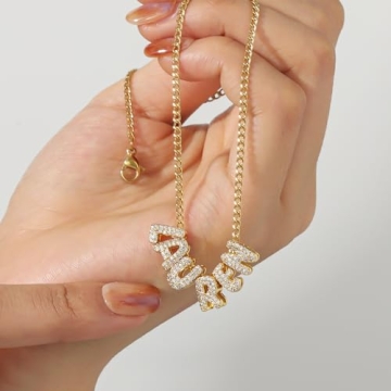 3D Bubble Name Necklace Personalize Gold Pendant Gift