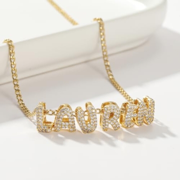 3D Bubble Name Necklace Personalize Gold Pendant Gift
