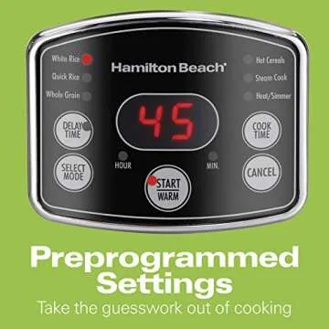 Hamilton Beach Digital Programmable Rice Cooker & Food Steamer, 14 Cups Cooked (7 Uncooked) With Steam & Rinse Basket, Stainless Steel (37548)