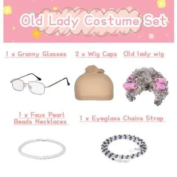 FAYBOX Old Lady Wig Costume for Women,100 Days of School Costume,Grandma Granny Costume Wig