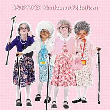 FAYBOX Old Lady Wig Costume for Women,100 Days of School Costume,Grandma Granny Costume Wig