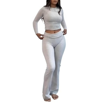 AYWA Women's Fitted Lounge Set with Flare Pants and T-shirt