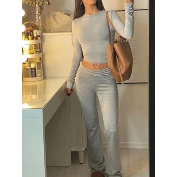 AYWA Women's Fitted Lounge Set with Flare Pants and T-shirt