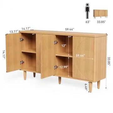 LITTLE TREE 59-Inch Buffet Cabinet Sideboard with Storage, Modern Sideboard Buffet Table with Doors for Living Room, Dining Room