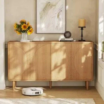 LITTLE TREE 59-Inch Buffet Cabinet Sideboard with Storage, Modern Sideboard Buffet Table with Doors for Living Room, Dining Room