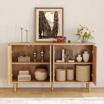 LITTLE TREE 59-Inch Buffet Cabinet Sideboard with Storage, Modern Sideboard Buffet Table with Doors for Living Room, Dining Room