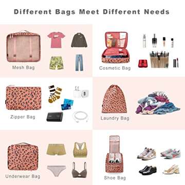 BAGAIL 8 Set Packing Cubes Luggage Packing Organizers for Travel Accessories-Pink Leopard