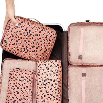 BAGAIL 8 Set Packing Cubes Luggage Packing Organizers for Travel Accessories-Pink Leopard