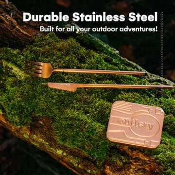 Outlery Reusable Utensils with Case - Portable Silverware Camping Cutlery Set with Collapsible Fork,...