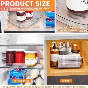 Yieach Lazy Susan Turntable Organizer for Refrigerator,11.9''x10.2'' Square Fridge Lazy Susan Organi...