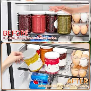 Yieach Lazy Susan Turntable Organizer for Refrigerator,11.9''x10.2'' Square Fridge Lazy Susan Organizer,360 Rotating Pull Out Bottles Jars Condiment Organizer Tray for Kitchen,Pantry,Countertop,Clear