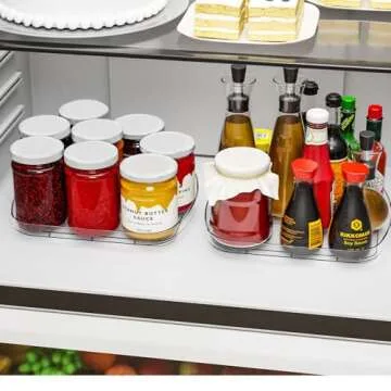 Yieach Lazy Susan Turntable Organizer for Refrigerator,11.9''x10.2'' Square Fridge Lazy Susan Organizer,360 Rotating Pull Out Bottles Jars Condiment Organizer Tray for Kitchen,Pantry,Countertop,Clear