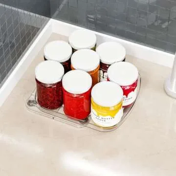 Yieach Lazy Susan Turntable Organizer for Refrigerator,11.9''x10.2'' Square Fridge Lazy Susan Organizer,360 Rotating Pull Out Bottles Jars Condiment Organizer Tray for Kitchen,Pantry,Countertop,Clear