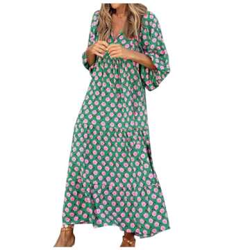 Women's 2024 Summer Maxi Dress Spaghetti Strap Spring Casual Boho V Neck Split Beach Long Flowy Dres...
