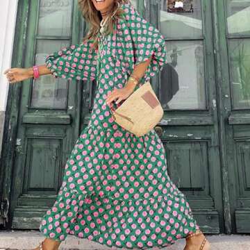 Women's 2024 Summer Maxi Dress Spaghetti Strap Spring Casual Boho V Neck Split Beach Long Flowy Dresses Trendy