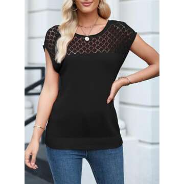 EVALESS Womens Fashion Short Sleeve Sweaters Casual Crewneck Crochet Hollow Out Tops Summer Clothes ...