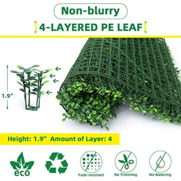 12PCS 20" X 20" Artificial Boxwood Topiary Hedge Plant Grass Backdrop Wall UV Protection Indoor Outd...